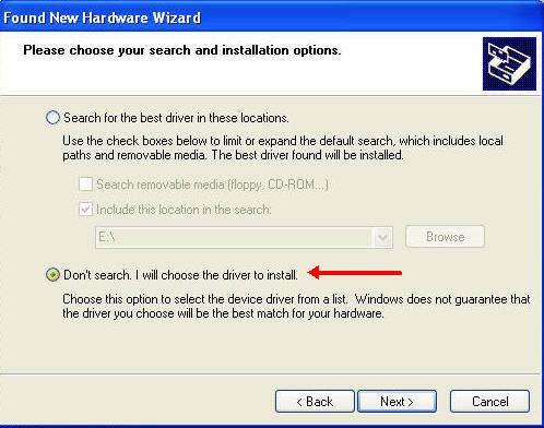 7. Found New Hardware Wizard Select Don t search, I
