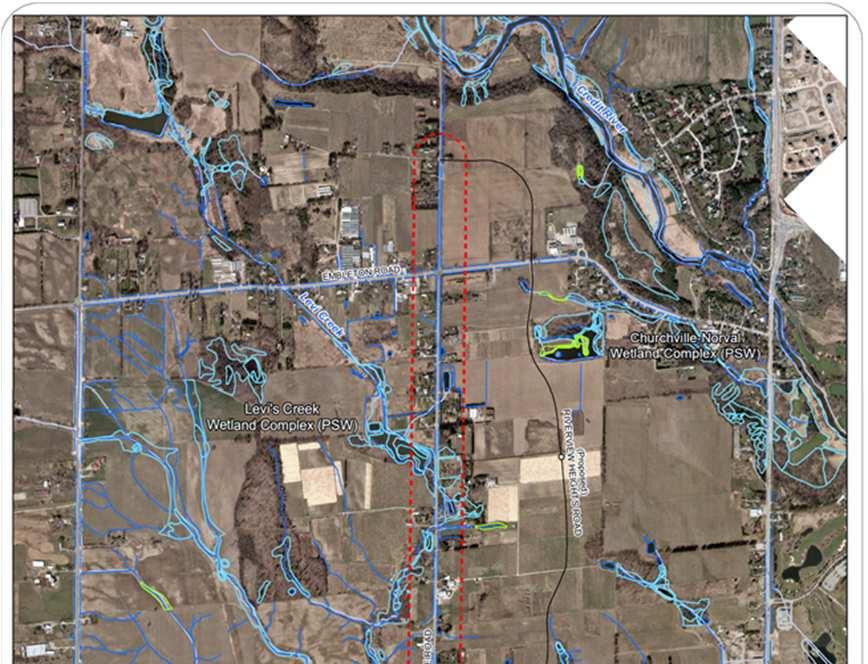 Natural Environment Continued + Valleyland associated with the Credit River is located north of the study area + Three crossings of the main branch of