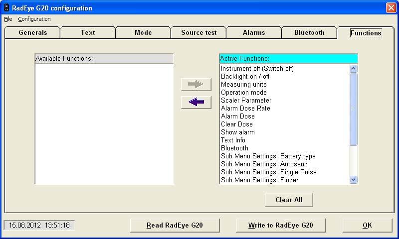 7.5.7 Menu configuration Figure 7-12: Menu selection On the Functions tab, the functions available to the user can be selected to speed up access to frequently needed functions.