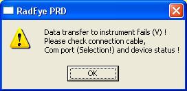 The RadEye.EXE software offers to search for a connection to the RadEye unit on other available serial ports.