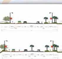roadway lighting, turn lanes, landscaped medians, new