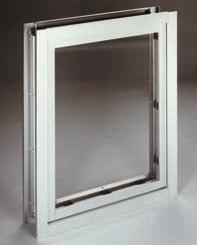 Glazing is held in place with rubber spacers, providing space around sides and top for natural voice transmission. Stainless steel shelf with built-in tray is fastened into frame. Choice of glazing.