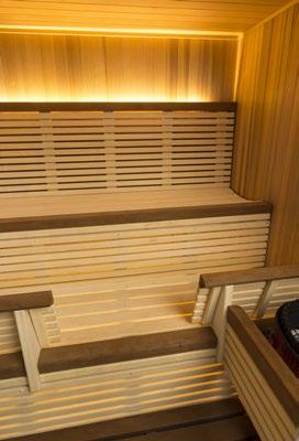 THE ONLY LIMIT IS YOUR IMAGINATION Choose from deluxe interior and exterior upgrades such as all-glass front saunas, Deco interior systems, deluxe interiors, exclusive European sauna wood species,
