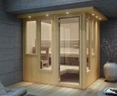DESIGNER SAUNAS Moonlight Sauna Outside Dimensions: Depth 84, Width 84, Height: 84 Includes overhanging ceiling with exterior romantic low-voltage lighting and interior low voltage valance lighting