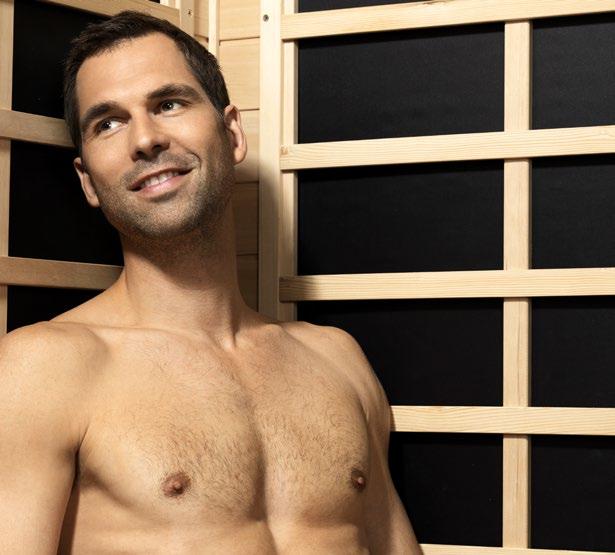 68 REDEFINING THE STANDARD FOR INFRARED SAUNAS Far-infrared saunas radiate a deep, penetrating heat that melts cares away at the end of a stressful day.