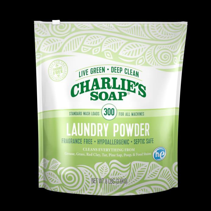 Charlie s Soap Laundry Powder Concentrated, Laundry Detergent LESS = MORE Deep clean your laundry for pennies. SAFE, EFFECTIVE For all laundry, even activewear. Removes embedded residues.