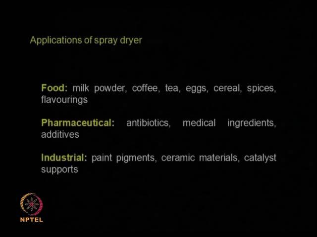 (Refer Slide Time: 14:37) So, spray drying is now a days used in preparation of milk powder, coffee, tea, even egg, spray dried eggs, cereals, spices, flavourings all