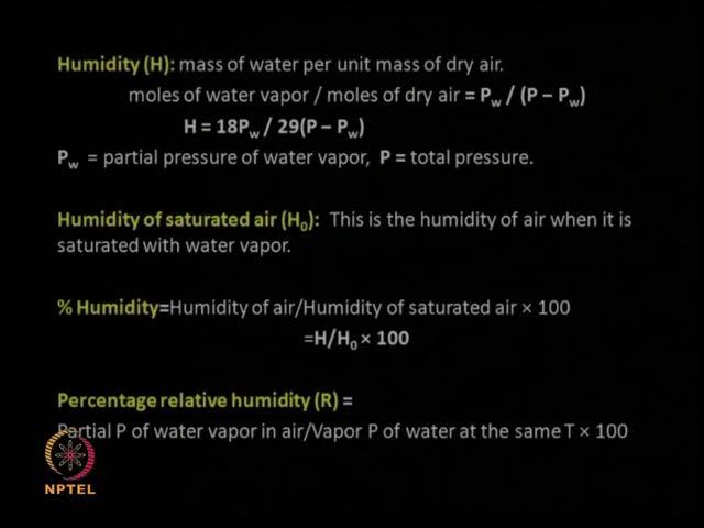 (Refer Slide Time: 24:39) Now, there are certain simple relationships, which connects the humidity, relative humidity, saturation of moisture in air so you need to understand these definitions.