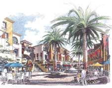 The proposed Fruitvale Transit Village features a traditional mercado, or market plaza, and new retail, restaurants, and housing, all easily accessible to transit.