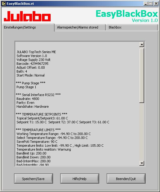 This software is available as a free download from www.julabo.de \ EasyBlackBox. Installation is easy and is performed step by step. Please observe the instructions.