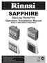 SAPPHIRE. Gas Log Flame Fire Operation / Installation Manual MODELS: RIB2310MN/A & RIB2310ML/A. This appliance shall be installed in accordance with: