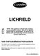 LICHFIELD. Use and Installation Instructions