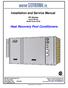 Installation and Service Manual. Heat Recovery Pool Conditioners