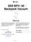 SSS BPV- 40 Backpack Vacuum