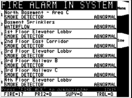 Acknowledging an Alarm, continued How the FACP Indicates that an Alarm has Occurred - Display First-8: The First-8 selection displays the first eight alarm conditions.