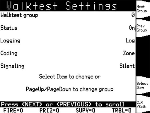 Setting WalkTest Options Enabling a WalkTest Group 1. Press the MENU key and then use the NEXT and PREV keys until "Service" is highlighted. Press ENTER. 2.