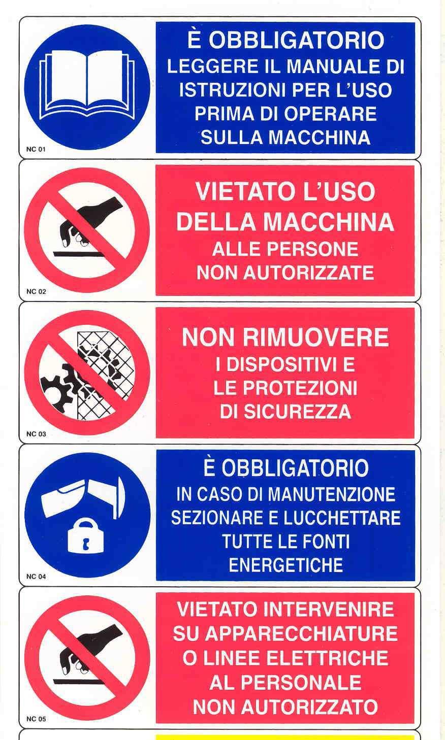 2.2 Safety signs It is necessary to install appropriate signs as well to provide information essential to ensure the workers safety to be placed near the control station (operator s panel) and