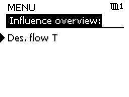 3.5 Influence overview The menu gives an overview of the influences on the desired flow temperature. It differs from application to application which parameters are listed.