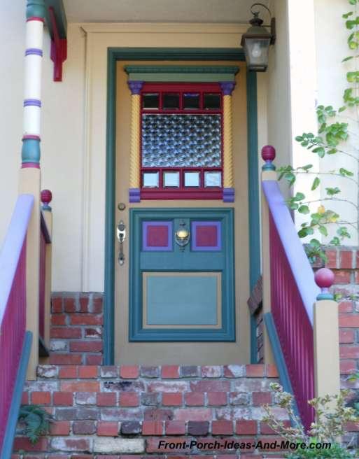 The colors on this Victorian-style front door won t work on just any home but it definitely defines this entrance and adds appeal to