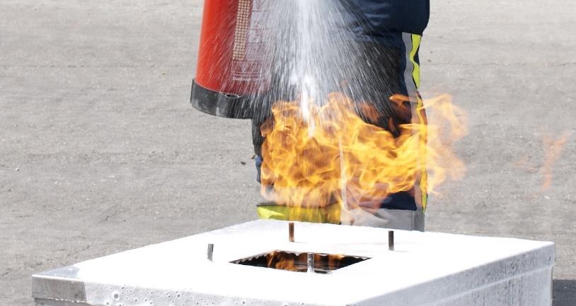 Keep the fire extinguisher pointed at the base of the fire until the fire appears to