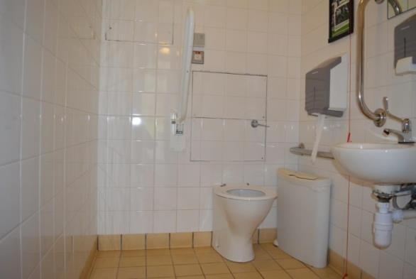 The doors to this WC are 930mm minimum clear opening with clear space opposite the doors.
