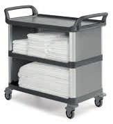 SILVER 1301 - service trolley with aluminium vertical frames, 3 shelves and wheels ø 100x28 mm and closng