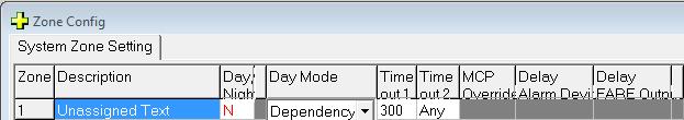 5.3.3 Dependency B (EN54-2 and AS7240-2): Figure 105: Dependency B settings When a device in this zone goes into alarm the first alarm signal from the device is indicated on the