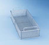 Mesh trays/baskets E 142 Insert 1/2 DIN mesh tray 1 mm wire mesh 5 mm mesh size 5 mm all-round frame 2 hinged handles Max.