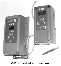 JOHNSON CONTROLS A419 ELECTRONIC TEMPERATURE CONTROL The A419 series controls are line voltage, single-stage, electrical temperature controls with a Single Pole Double Throw output relay.