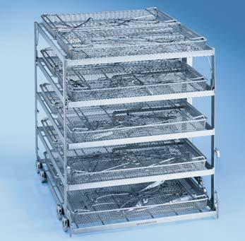 E 701/1 mobile unit TA (empty) For DIN/ISO mesh trays on 4 levels 3 built-in spray arms Clearance from below Level 1: H 87, W 482, D 590 mm Level 2/3: H 87, W 488, D 546