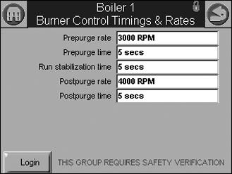 833-3577 CB-FALCON SYSTEM OPERATOR INTERFACE Table 20. Burner Control Ignition Configuration. Fig. 46. Burner Control Safety Timing configuration. Table 19. Burner Control Safety Timing Configuration.