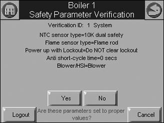 After successful login, the user presses the Begin button to start safety parameter verification. See Fig. 51. Safety parameter verification lockout occurs when safety parameter setting is changed.