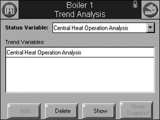 833-3577 CB-FALCON SYSTEM OPERATOR INTERFACE Fig. 89. Lead Lag Status menu (middle). Fig. 91. Trend analysis page.