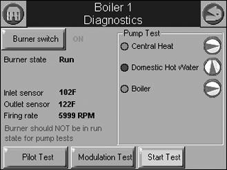 Pump Test: enables the user to verify that the correct pump is on or off. The Start Test button will test all pumps; pressing an individual pump tests that pump only. See Fig. 106.
