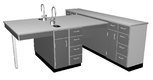 Face Peninsula with ADA Workstation Perimeter Width is: 7-0 Sink 2 A0 24 Four combination cabinets with four drawers on right and single door on the left