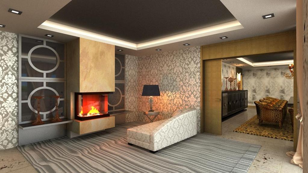 With different ambiences, such as the fireplace