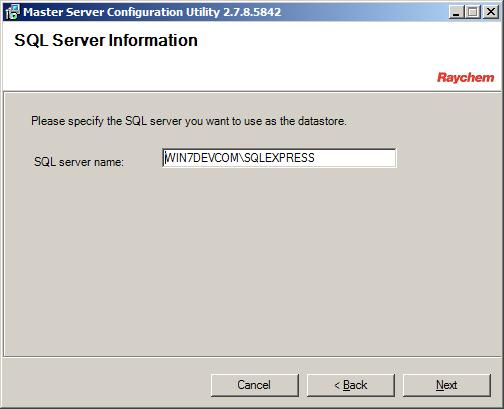 Figure 3 2-10 Select a SQL Server for Raychem Supervisor Master Server screen The Select an Existing System Database Options screen will appear only if an existing Raychem Supervisor installation