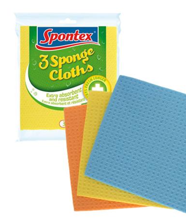 SCOURING VALUE PACK Absorbent sponge cloth with 2 cellulose sponge scourers Scourer shape designed to clean tight corners and gentle curves Heavy duty scouring material with stop grease treatment