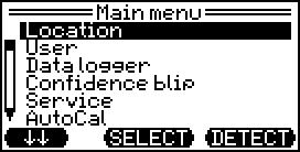 MAIN MENU The menu points of the main menu are: 1. LOCATION (= ENTERING A LOCATION) 2. USER (= ENTERING OF IDENTITY) 3. DATA LOGGER (= ADJUSTMENT OF DATA LOGGER FUNCTIONS) 4.