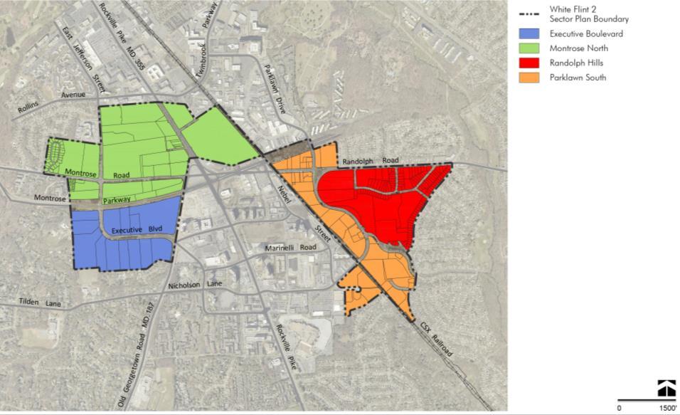 WHITE FLINT 2 DISTRICTS The White Flint 2 Sector Plan recommendations for mixed-use and infill developments are framed by four districts: Executive Boulevard, Rockville Pike-Montrose North, Parklawn