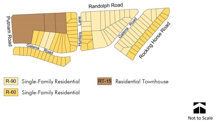 Focus redevelopment along Randolph Road and Parklawn Drive, to enhance this location as an entrance to the Randolph Hills area. Provide a mix or uses and development types.