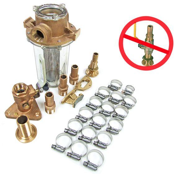 Only the highest quality components are supplied by Flagship Marine, including GROCO full size bronze strainers with MONEL baskets and completely stainless hose clamps.