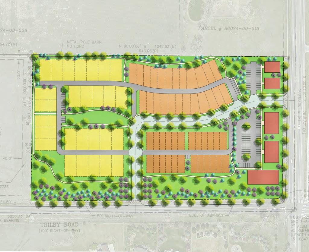 EXISTING SITE PROJECT LIMITS Proposed Residence Legend Single Family Homes (27) Units PROPOSED COMMERCIAL PROPERTY Paired Homes (24) Units PROPOSED SCREEN PLANTING 6-Plex Townhome (24) Units EXISTING