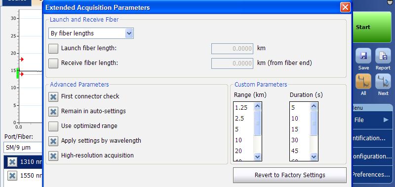 Customizing Your OTDR Customizing the Acquisition Distance Range Values 3. From the Range list, select the value you want to modify. 4.