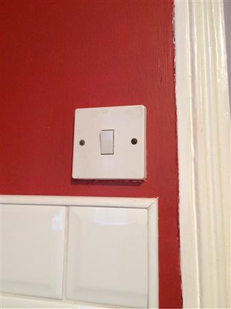 1 X White plastic single light switch.