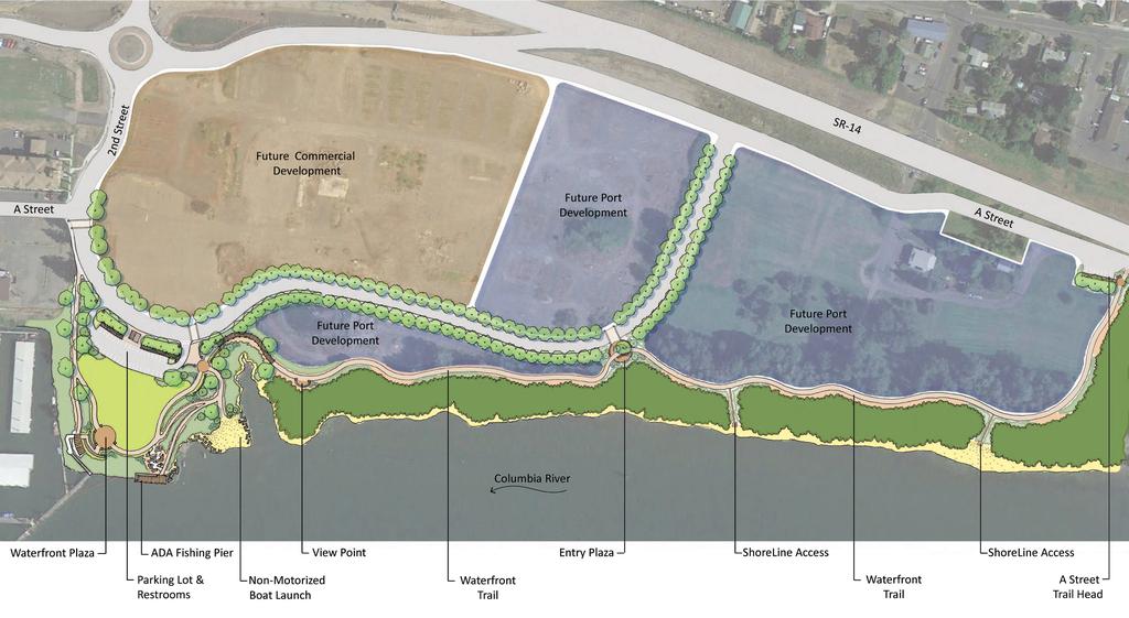 As proposed, the waterfront trail extends from the existing marina area at South A Street to the east along the shoreline and then north to A Street and is approximately 0.7 mile long.