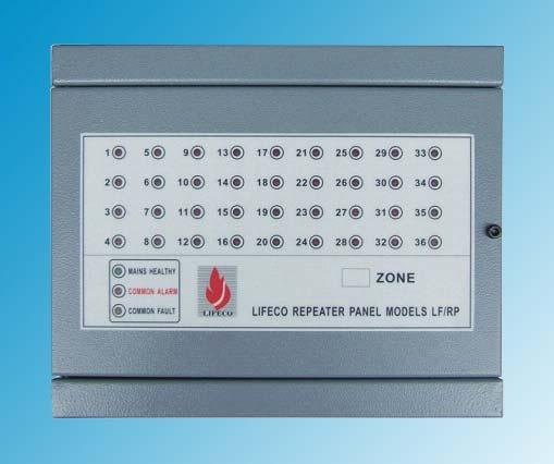 LF - RP Fire Alarm Repeater Panel Features: 1 to 36 Zone Control Panels Built-in Buzzer Rigid Steel Powder Coated Cabinet 24 VDC Operation Used with LF-CP Series Fire Control Units Wall Mounting LED