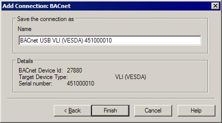 VESDA by Xtralis VESDA VLI Product Guide Figure 5-6: Enter a Connection Name 5.1.