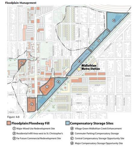 2005 VILLAGE CENTER ENHANCEMENT PLAN Areas of Floodplain and Floodway Fill Three areas identified as development areas that, if brought out of the Floodway and Floodplain, would become key