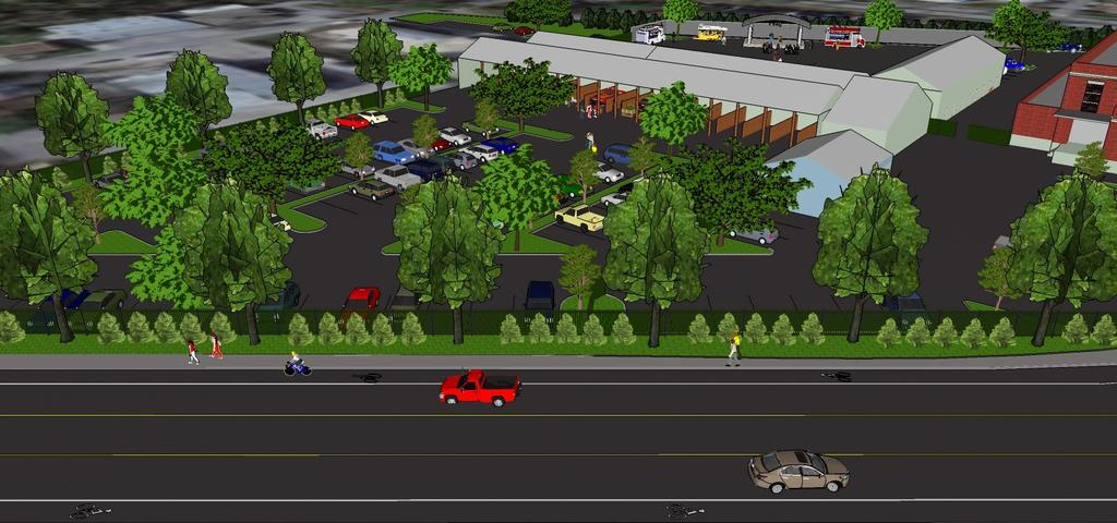 Proposed parking lot landscaping, landscape buffer with new fence,
